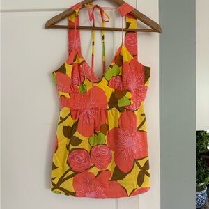 Trina Turk Floral Halter Top in Yellow and Pink Size 6
